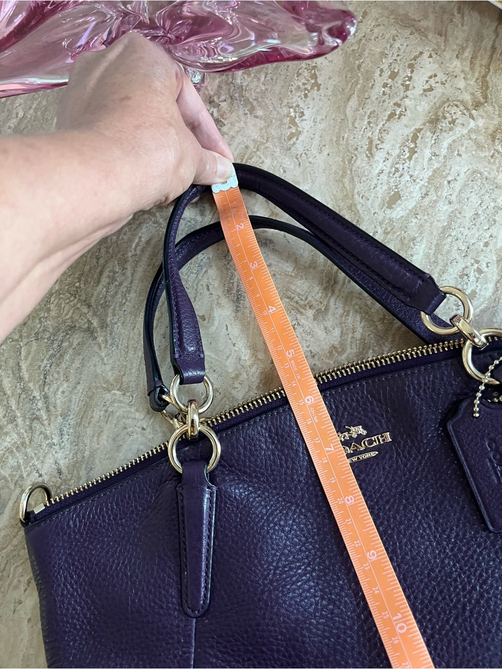 COACH Pebbled Leather Shoulder Tote in Plum - Picture 8 of 9